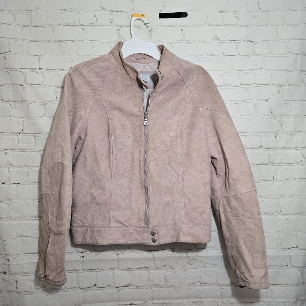 Vtg Y2k Wilsons Leather Maxima Fitted Leather Jacket Womens XL Pink Suede Moto